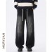 Design Loose Wide Leg Straight Fit Elastic Drawstring Jeans Pants
