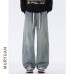 Design Loose Wide Leg Straight Fit Elastic Drawstring Jeans Pants