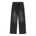 Distressed Dark Gray Straight Leg Loose Creased Catwhisker Casual Jeans