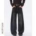 Distressed Dark Gray Straight Leg Loose Creased Catwhisker Casual Jeans