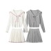 Chic Gentle Sweet Knit Top Set Autumn Pleated Mini Skirt for Women