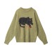 Casual Crewneck Knitwear Pattern Loose Vintage Round Neck