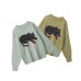 Casual Crewneck Knitwear Pattern Loose Vintage Round Neck