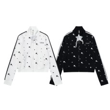 Star printed stand up collar short zipper cardigan for women