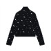 Star printed stand up collar short zipper cardigan for women