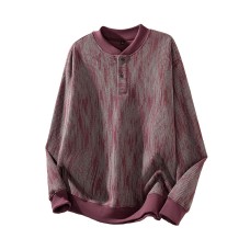 Embroidered Henley Neck Knitwear Men's Loose Pullover Sweater