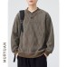Embroidered Henley Neck Knitwear Men's Loose Pullover Sweater