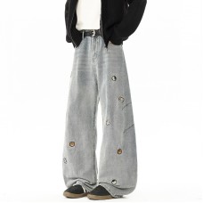 Style Cartoon Animal Embroidered Knife-Style Jeans 