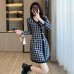 V-neck long sleeved high waisted A-line dress