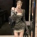 Flared Sleeve Striped Long Sleeve Top Halter T-Shirt Two-Piece Set