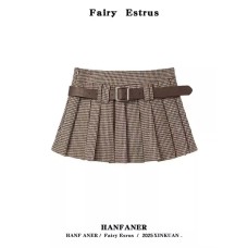 Vintage Houndstooth Pleated Skirt Women