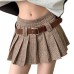 Vintage Houndstooth Pleated Skirt Women