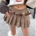 Vintage Houndstooth Pleated Skirt Women