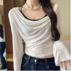One Shoulder Off-Shoulder Semi-Sheer Lightweight Long Sleeve One Shoulder Off-Shoulder Semi-Sheer Lightweight Long Sleeve