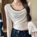 One Shoulder Off-Shoulder Semi-Sheer Lightweight Long Sleeve