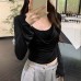 One Shoulder Off-Shoulder Semi-Sheer Lightweight Long Sleeve