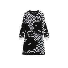 Round neck plaid dress for women