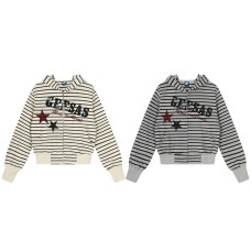 Striped hooded zipper sweatshirt loose jacket Striped hooded zipper sweatshirt loose jacket