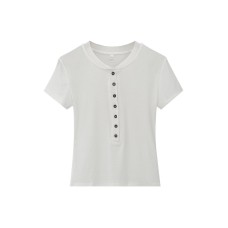 Soft, Skin-Friendly Half-Open Collar Buttoned Short Sleeve T-Shirt 