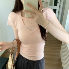 Tencel Soft Stretchy Fitted Deep V-Neck Drop Shoulder Sleeveless Top