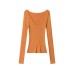 Solid Color Long Sleeve Deep V-Neck Slim Fit  Knit Top