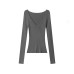 Solid Color Long Sleeve Deep V-Neck Slim Fit  Knit Top