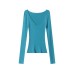 Solid Color Long Sleeve Deep V-Neck Slim Fit  Knit Top