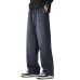 Stitched Faded Casual Pants Men's Straight Leg Mid-Waist 