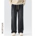 Stitched Faded Casual Pants Men's Straight Leg Mid-Waist 