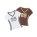  V-Neck Color-Blocking Printed Short Sleeve T-Shirt