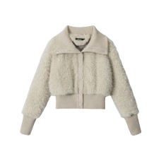 Short Fitted Lamb Wool Winter Warm Coat Fluffy Quilted Thick Cotton Jacket