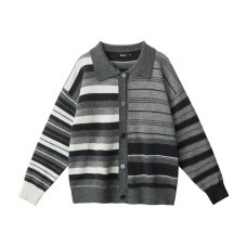 Color-Blocking Irregular Open Front Knit Cardigan Loose Lazy Knit Outerwear 