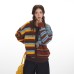 Color-Blocking Irregular Open Front Knit Cardigan Loose Lazy Knit Outerwear 