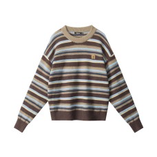 Colorful Stripe  Sweater Unisex Crew Neck Loose Outerwear