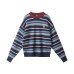 Colorful Stripe  Sweater Unisex Crew Neck Loose Outerwear