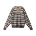 Colorful Stripe  Sweater Unisex Crew Neck Loose Outerwear