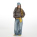 Colorful Stripe  Sweater Unisex Crew Neck Loose Outerwear