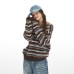 Colorful Stripe  Sweater Unisex Crew Neck Loose Outerwear