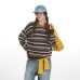 Colorful Stripe  Sweater Unisex Crew Neck Loose Outerwear