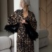Fashion Leopard Print Feather Sexy Loose Comfortable Breathable Pajama Set  Women's Home Wear