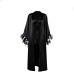 Fashionable Spring/Summer  Black Satin Robe with Tie Closure Camisole Shorts Set, Feathered Women's Loungewear