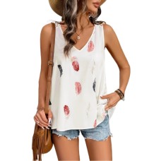 V-neck hollowed out sleeveless top for women