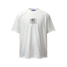 Cut open holes stick fabric embroider round neck short sleeves