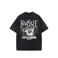 Wash and make old character portraits with letter printing round neck short sleeves Wash and make old character portraits with letter printing round neck short sleeves