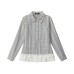 Checkered Slim Fit Long Sleeve Shirt for Shoulder Line Lace Trim 