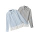 Checkered Slim Fit Long Sleeve Shirt for Shoulder Line Lace Trim 