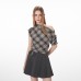 Fitted Short Sleeve Top for Women Vintage Style Shoulder-Baring Irregular Blouse