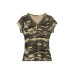 Camouflage Short Sleeve T-Shirt Women's Fitted Shoulder Design V-Neck