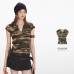 Camouflage Short Sleeve T-Shirt Women's Fitted Shoulder Design V-Neck
