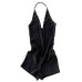 Sexy V-neck halter strap zipper jumpsuit tight jumpsuit shorts